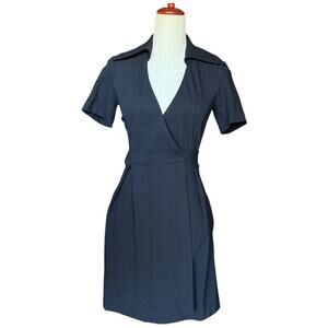 Diane von Furstenberg Black Short Sleeve Wrap Dress Classic Collared Belted 2